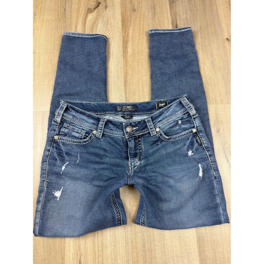 Y2K Low Rise Silver Jeans Co Suki Mid Skinny Joga Jeans Womens 31x31 Distressed